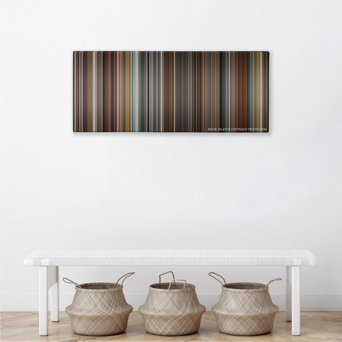The Fault in Our Stars color palette canvas above a white bench with three woven baskets