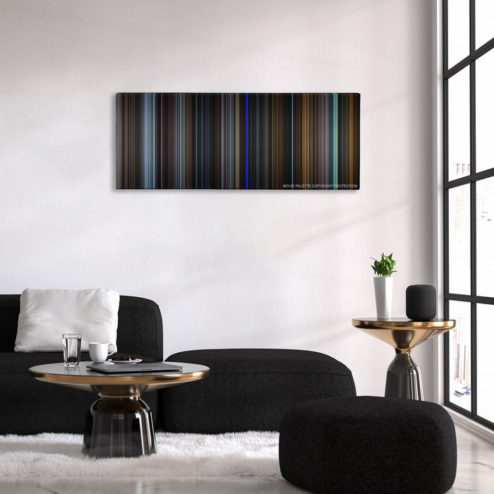 The Game color palette canvas above a black sofa with a gold-topped table
