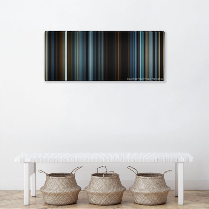 The Hunger Games: Mockingjay - Part 2 color palette canvas above a white bench with three woven baskets