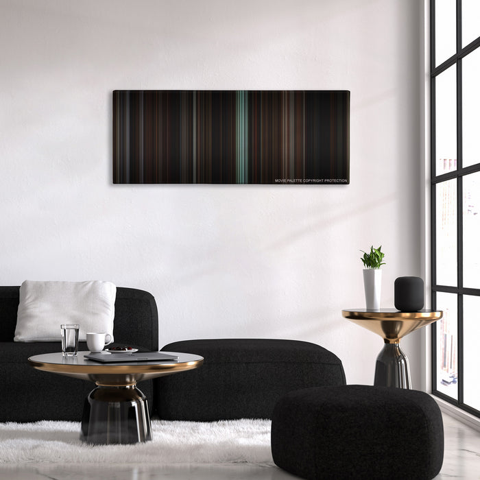 The Others color palette canvas above a black sofa with a gold-topped table