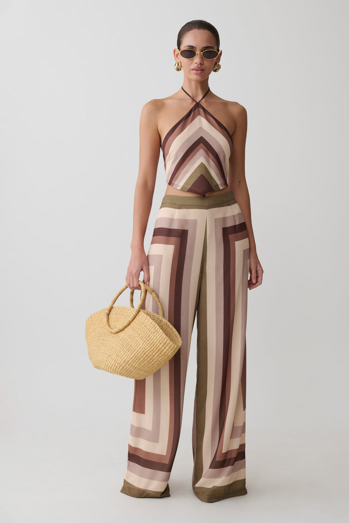 Thea Halter Chiffon Sleeveless Top - Multi Stripe