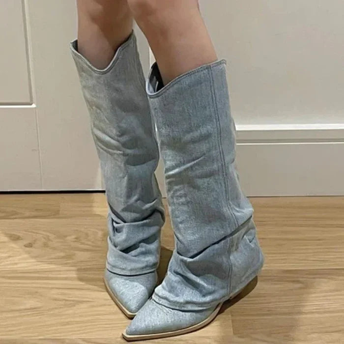 Thigh High Denim Boots for Women – Chic & Stylish
