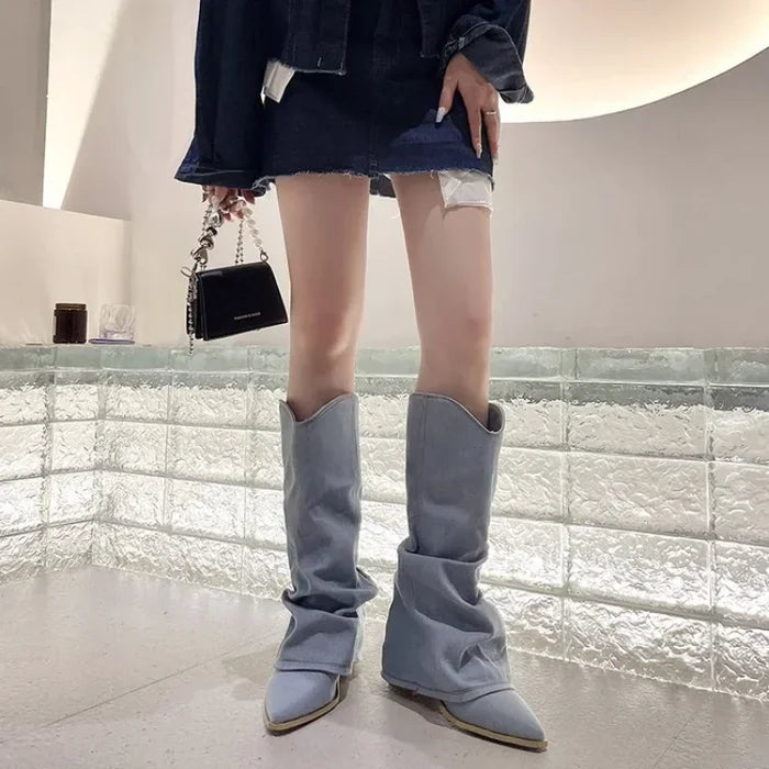 Thigh High Denim Boots for Women – Chic & Stylish