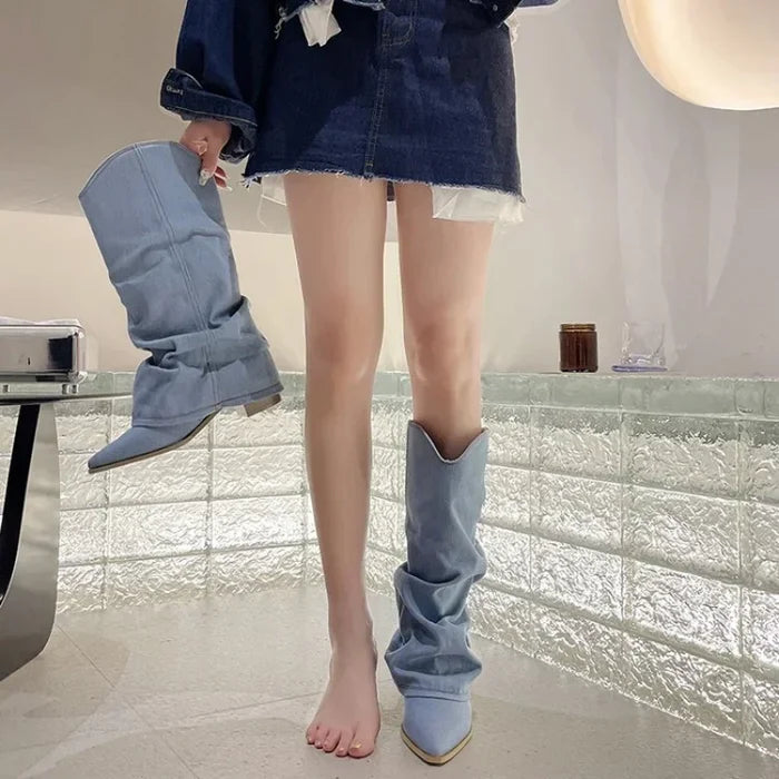 Thigh High Denim Boots for Women – Chic & Stylish