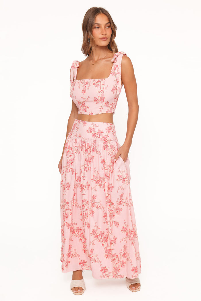 Petal and Pup USA BOTTOMS Tyler Drop Waist Maxi Skirt - Rose Pink Floral