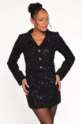 Petal and Pup USA OUTERWEAR Valentina Cropped Blazer - Black Sequin