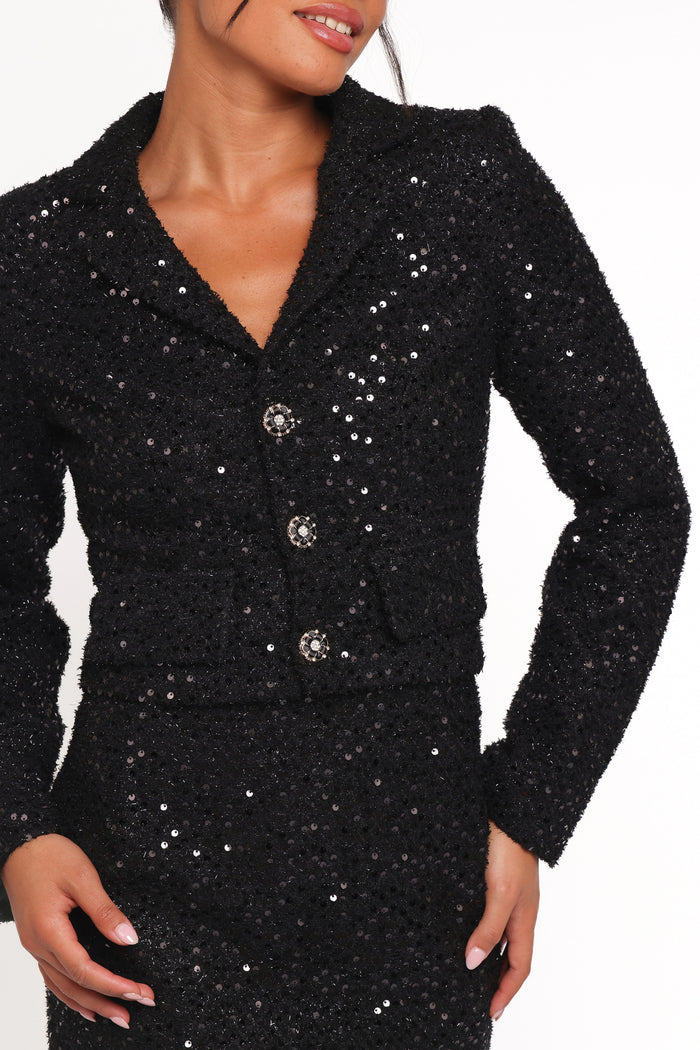 Petal and Pup USA OUTERWEAR Valentina Cropped Blazer - Black Sequin