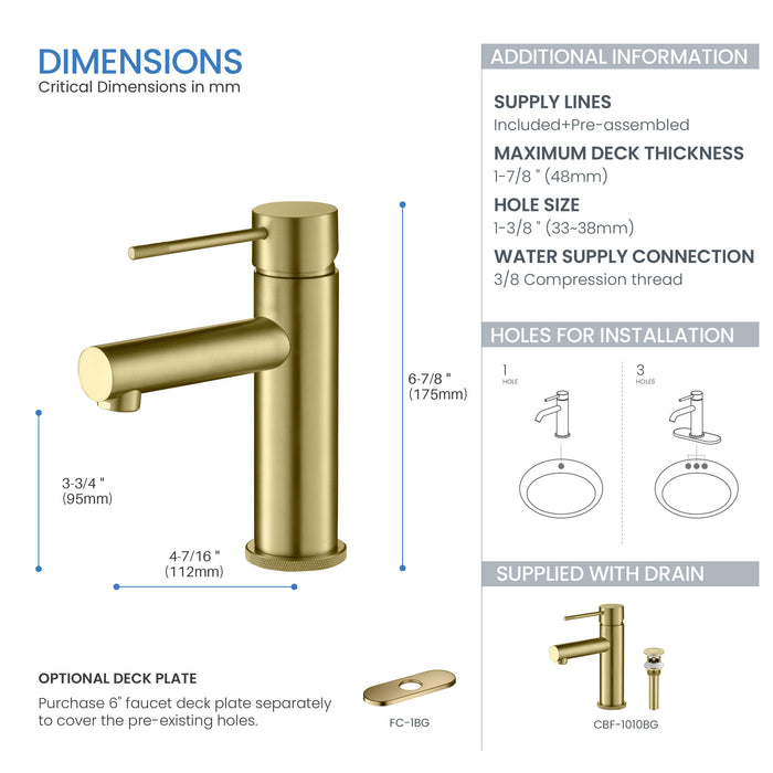 Verona Single Handle Bathroom Vanity Sink Faucet with Pop Up Drain - CBF-1010
