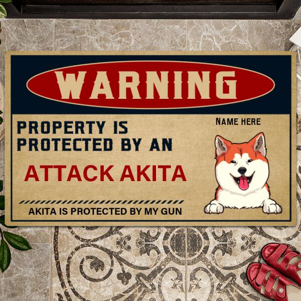 Warning, Property Is Protected By An, Dog Funny Quotes, Funny Mat, Housewarming Decor, Personalized Dog Lovers Doormat