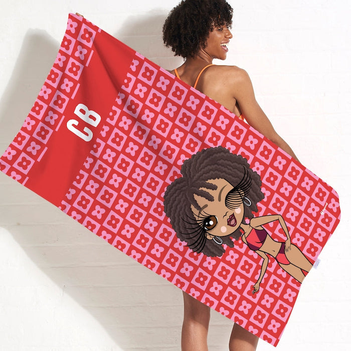 Womens Personalized Checkered Flower Beach Towel