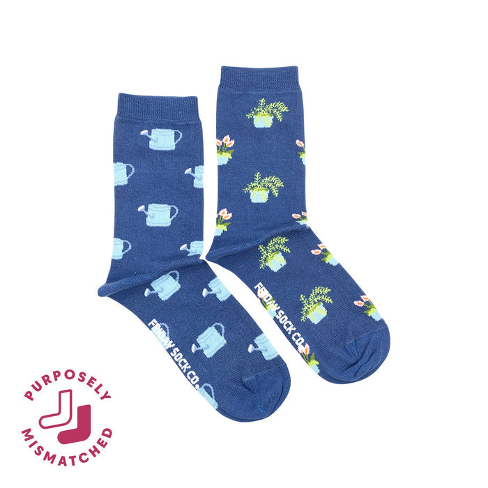 Women's Plant & Watering Can Socks: Women’s 5 – 10 - Pine & Moss