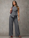 Women's  Solid Color Asymmetric Hem Vest Blazer& And Pants Set