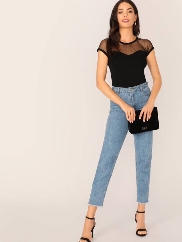 Women's t Net Yarn Patchwork Short Sleeve T-Shirt