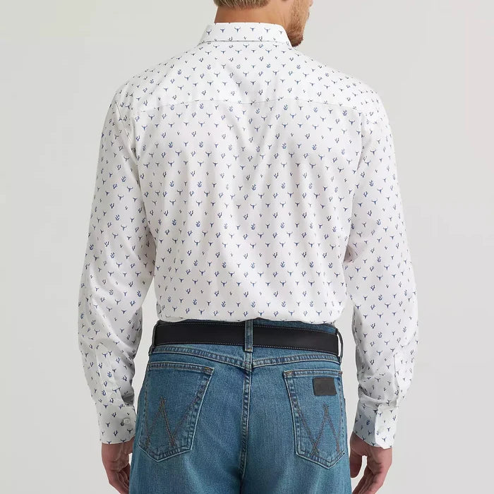 Wrangler Men's L/S Cody Johnson One Pocket Button Down Shirt in Blue Steerhead