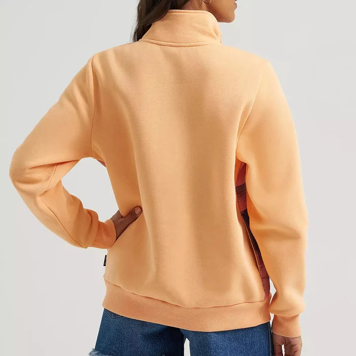 Wrangler Retro Women's Quarter Zip Sweatshirt in Orange Horses