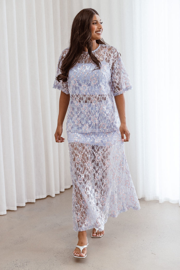 Petal and Pup USA BOTTOMS Yonder Sheer Panel Lace Maxi Skirt - Purple