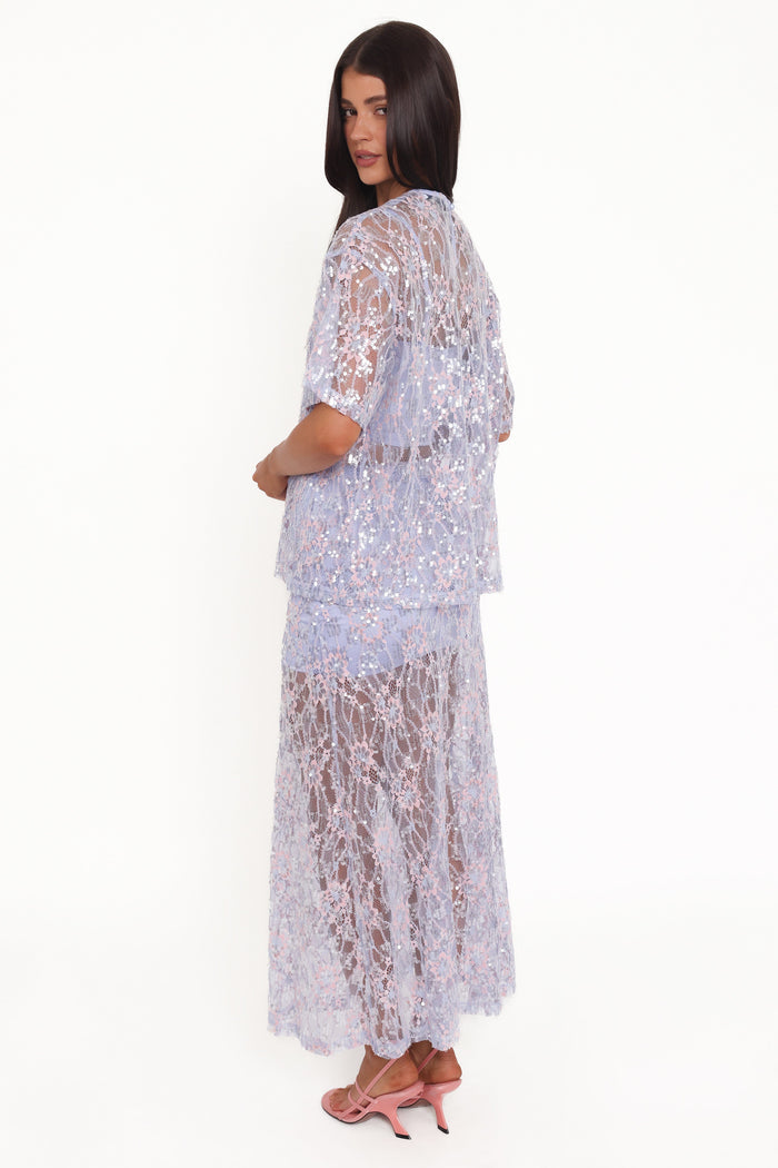 Petal and Pup USA BOTTOMS Yonder Sheer Panel Lace Maxi Skirt - Purple